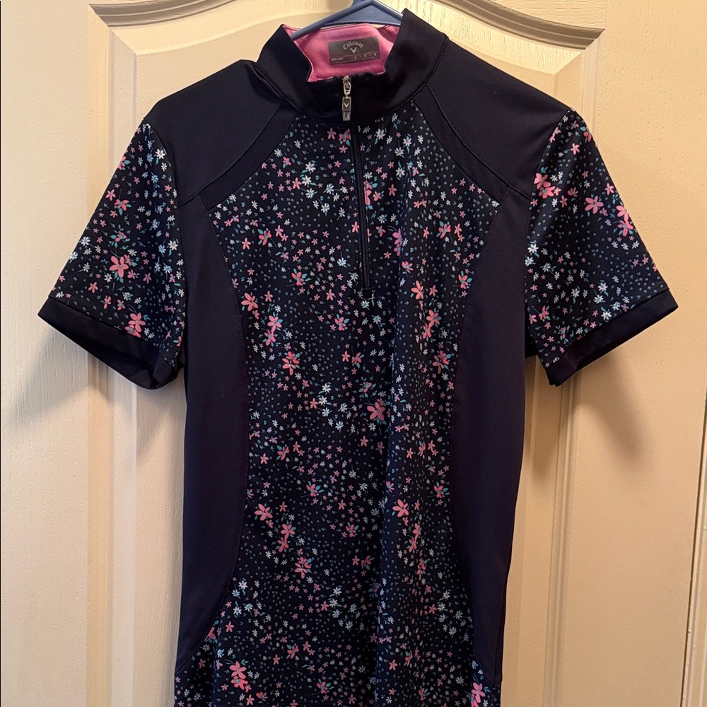 Callaway Navy Floral Short Sleeve Golf Top L (Fits like Medium)
